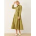 Solid Long Sleeve Button Front Lapel Shirt Dress