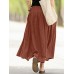 Casual Solid Elastic Waist Pleated Spliced Cotton Skirt For Women