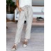 Women Stripe Drawstring Belted Side Pocket Plain Casual Pants