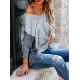 Women Patchwork Colorblock Drop Sleeve V  Neck Loose Daily Sweater