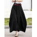 Leisure Solid Button Ruched Zip Pocket Casual Maxi Skirt