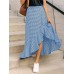 Women Mid  Calf Length Ruffle Pleated Irregular Hem Plaid Splicing Skirt