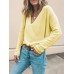 Women V  Neck Solid Color Long Sleeve Loose Knitted Sweaters