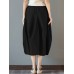 Women Elastic High Waist Basic Cotton Midi Skirts