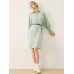 Solid Shirred Long Sleeve Button Lapel Shirt Dress