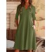 Women Solid V  neck 3 4 Sleeve Pocket Vintage Dress