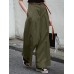 Women Solid Color Pleated OL High Waisted Wide Leg Pants With Pocket