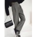 Women Zipper High Waist Pleated Side Pocket Casual Solid Pants