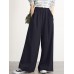 Women Casual Solid Color Elastic Waist Wide Leg Pants With Pocket