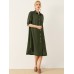 Solid Button Front Lapel Long Sleeve Shirt Dress