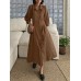 Solid Button Pleated 3 4 Sleeve Lapel Knotted Shirt Dress