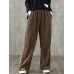 Women Corduroy Elastic Waist Side and Back Pockets Retro Europe Solid Pants