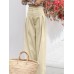 Women High Waist Solid Color Loose Pleated Casual Wide Leg Pants