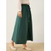 Solid Drawstring Waist Pocket Button Front Women Skirt