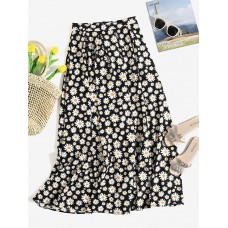 Leisure Floral Pleats Back Zipper Summer Skirts For Women