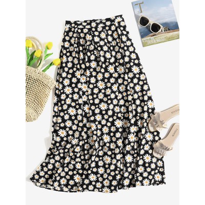 Leisure Floral Pleats Back Zipper Summer Skirts For Women