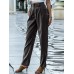 Women Solid Color Pleats Zipper Fly Casual Pants