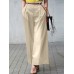 Women Solid Color Pleated OL High Waisted Wide Leg Pants With Pocket