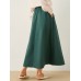 Solid Drawstring Waist Pocket Button Front Women Skirt