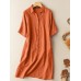 Solid Button Front Short Sleeve Lapel Shirt Dress