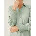 Solid Shirred Long Sleeve Button Lapel Shirt Dress