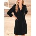 Solid Lapel 3 4 Sleeve Dress For Women