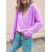 Women V  Neck Solid Color Long Sleeve Loose Knitted Sweaters