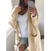 Women Knitting Solid Color Open Front Pocket Faux Woolen Cardigans