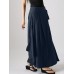 Solid Pocket Knotted Pleated Cotton Casual Skirt