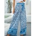 Bohemian High Waist Knotted Floral Print Holiday Ethnic Wide Leg Pants