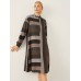 Stripe Pattern Stand Collar Button Long Sleeve Dress