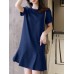 Solid Ruffle Hem Pocket Short Sleeve Crew Neck Casual Dress