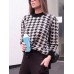 Women Houndstooth Knitting Pullover Long Sleeve Sweaters