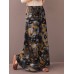 Women Color Printing Casual Drawstring Wide Leg Pants With Pocket